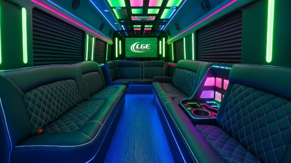 Interior of Charter Bus Company Waukesha's 25 Passenger Party Bus in Waukesha