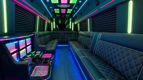 Interior of Charter Bus Company Elgin's 28 Passenger Party Bus in Elgin